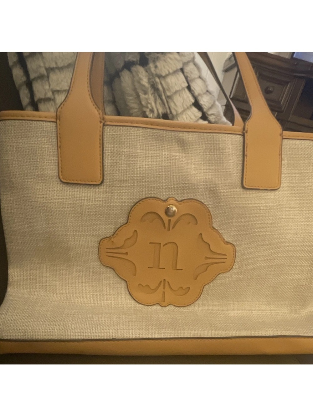 Neutral Canvas Tote with Tan Leather Trim